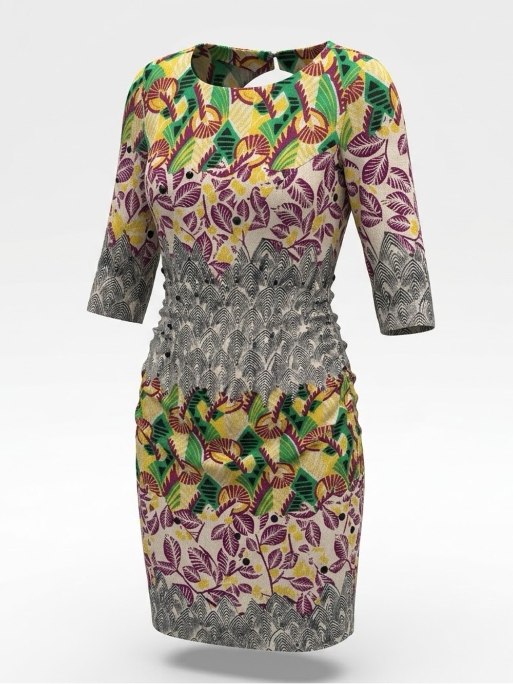 Anthropologie Tracy Reese t-back. Maximalist Mixed print dress spliced nouveau